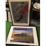TWO LARGE PRINTS OF MOTOR SPORT RELATED THEMES ONE WITH THE INSCRIPTION FOR LYNNE AND TONY WITH MY
