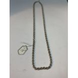 A SILVER ROPE NECKLACE 18 INCHES LONG