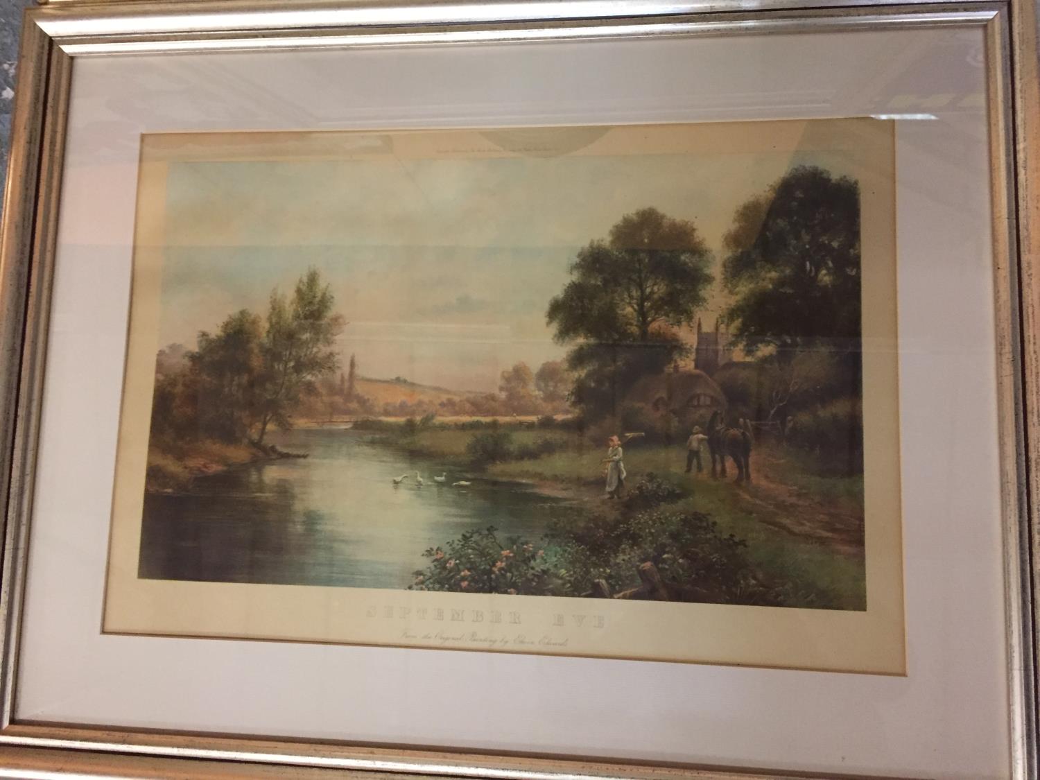 TWO LARGE FRAMED PRINTS OF VINTAGE SCENES INCLUDING CATTLE IN A RIVER SETTING - Bild 5 aus 10