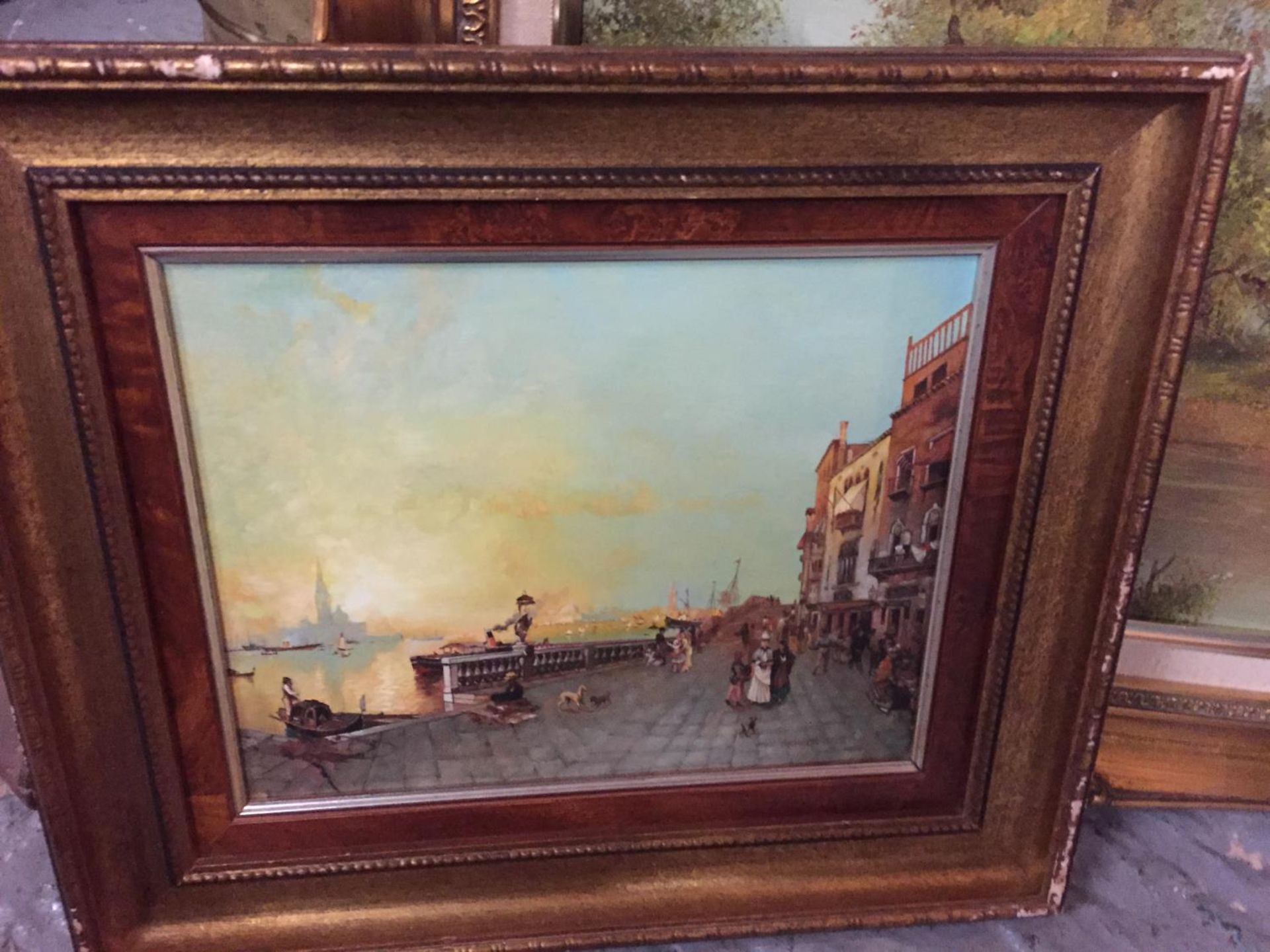 THREE GILT FRAMED PAINTINGS OF LANDSCAPE AND TOWN SCENES - Image 10 of 10