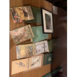 A QUANTITY OF BOOKS TO INCLUDE FLOWER AND BIRD BOOKS AND AN EMBROIDERED FRAMED PICTURE