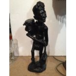 A LARGE ARFRICAN TRIBAL CARVED WOODEN FIGURE H:37CM