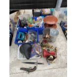 AN ASSORTMENT OF ITEMS TO INCLUDE A GALVANISED MOP BUCKET, A BIKE SEAT AND A BLACK AND DECKER JIGSAW