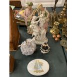 A COLLECTION OF FIGURINES TO INCLUDE A PAIR OF REGENCY STYLE AND A TRINKET BOX