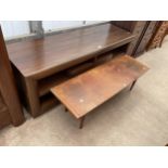 AN OCEANS APART TV/VIDEO STAND, 59 X 18" AND A RETRO TEAK TWO TIER COFFEE TABLE