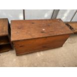 A VICTORIAN PINE BLANKET CHEST, 45 X 21", WITH METAL CARRYING HANDLE