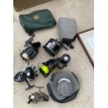 AN ASSORTMENT OF FISHING REELS TO INCLUDE A MORRITT SURFCAST, THE AMBIDEX AND A SILVER SHIN ETC