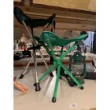 TWO CAMPING STOOLS AND A PARAFFIN LAMP