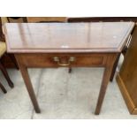 A 19TH CENTURY MAHOGANY SIDE-TABLE WITH SINGLE DRAWER AND CANTED SIDES 48" WIDE