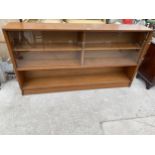 A RETRO TEAK HERBENT AND GIBBS GLASS FRAMED BOOKCASE 60" WIDE