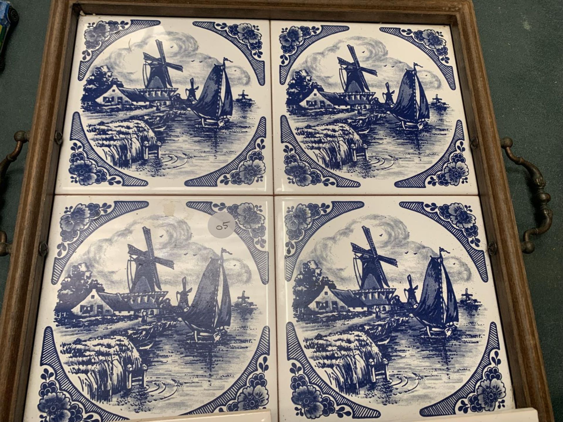 A VINTAGE DELFT FOUR TILE SERVING TRAY AND TWO JAMES BRINDLEY TILES - Image 3 of 3