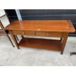 A VICTORIAN STYLE KITCHEN DRESSER BASE 59" WIDE WITH TWO DRAWERS AND POT BOARD