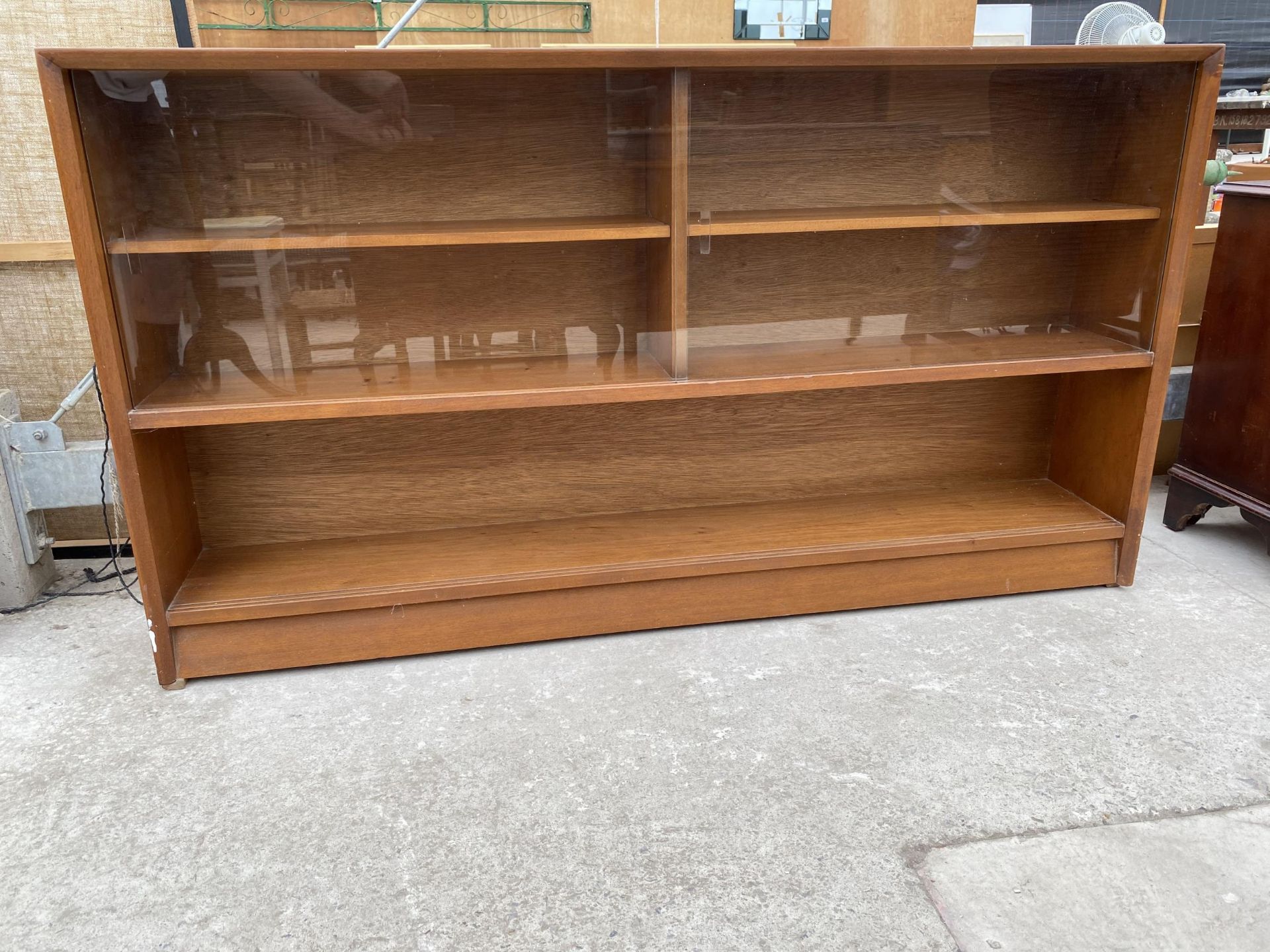 A RETRO TEAK HERBENT AND GIBBS GLASS FRAMED BOOKCASE 60" WIDE - Image 2 of 6