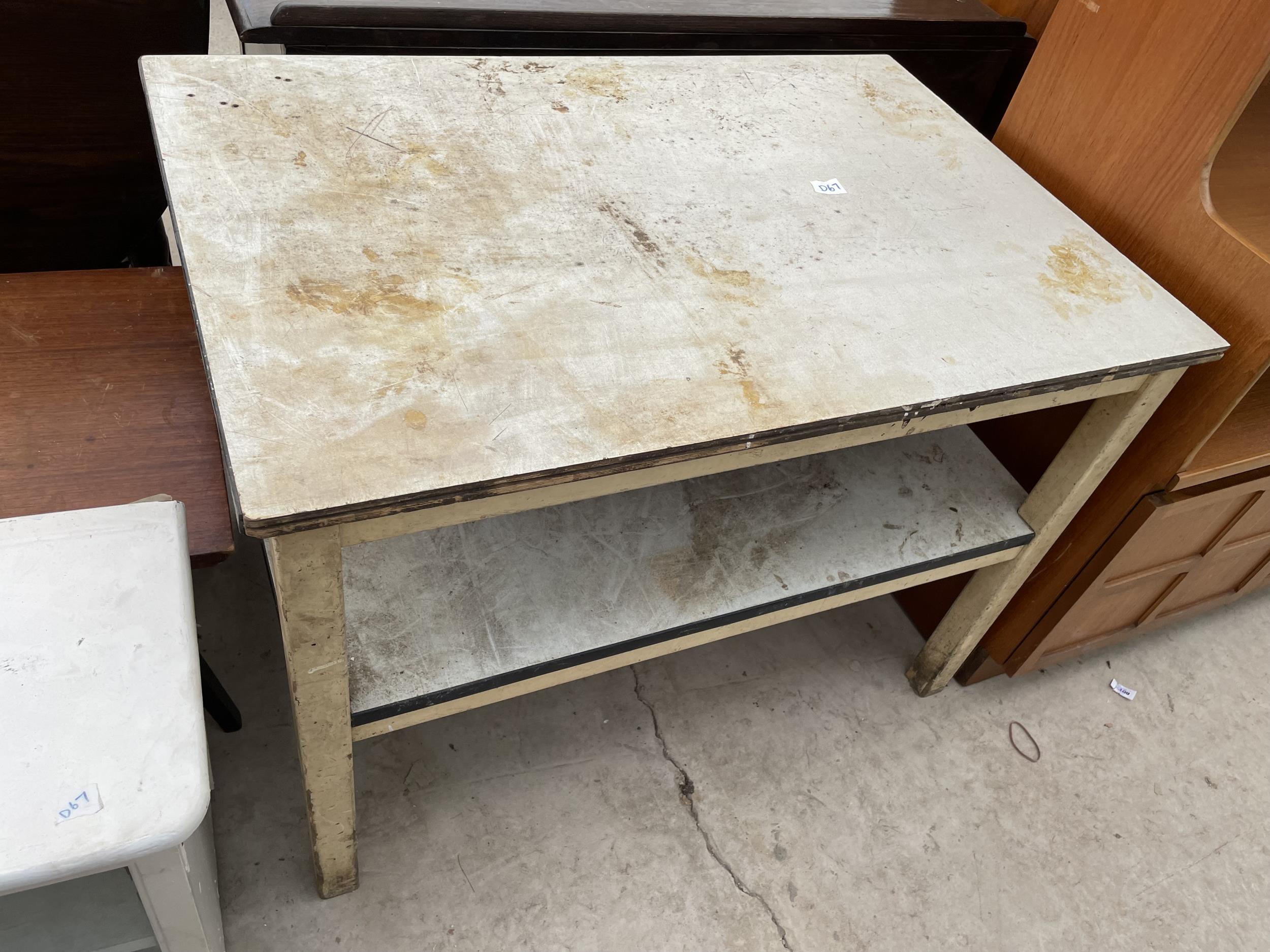 A TWO TIER 1950'S TABLE, TAK COFFEE TABLE, TWO DOOR GLAZED CABINET AND 1970'S STOOL - Image 5 of 6