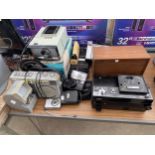AN ASSORTMENT OF ITEMS TO INCLUDE CAMERAS, RADIOS AND SPEAKERS ETC