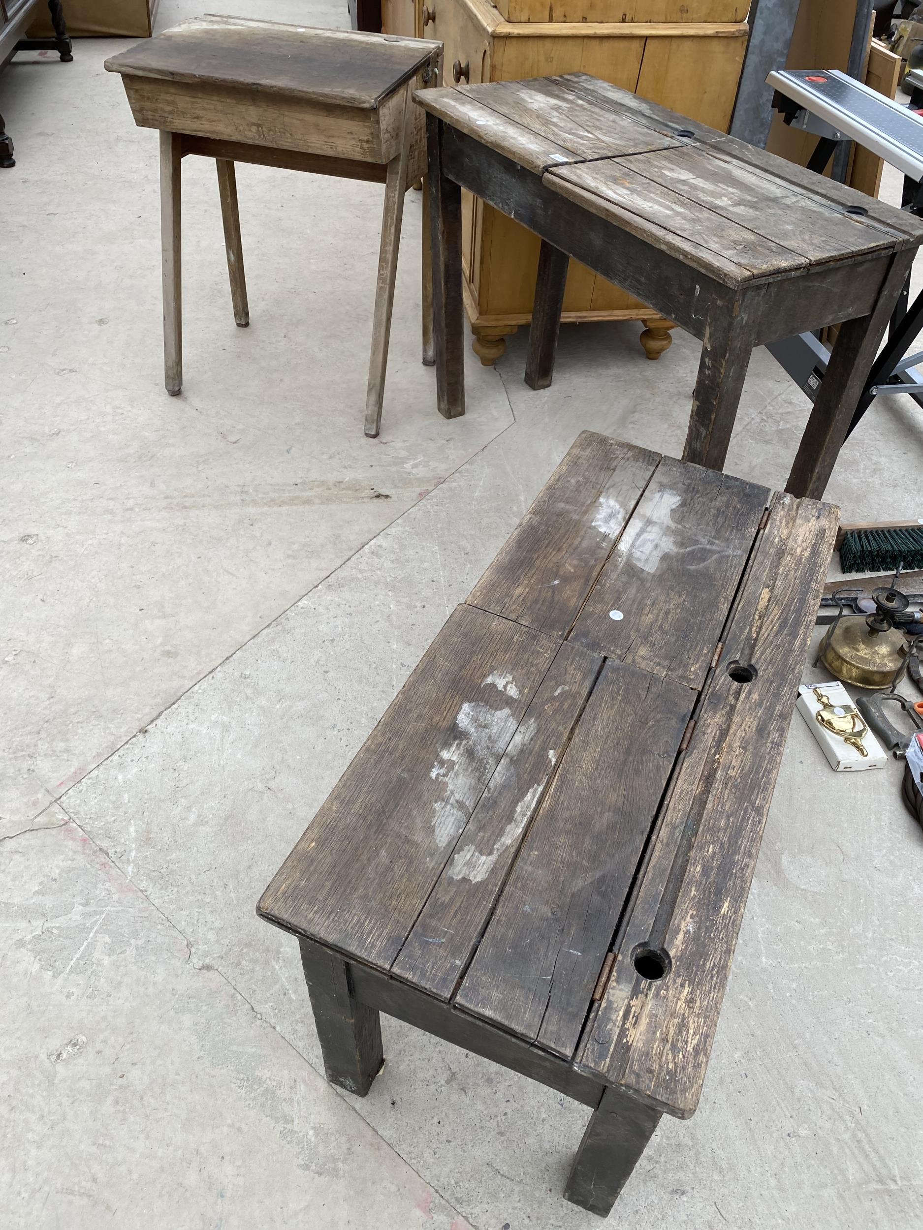 THREE VARIOUS MID 20TH CENTURY SCHOOL DESKS