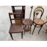 A BENTWOOD CHAIR, OCCASIONAL TABLE AND KITCHEN CHAIR