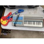 A BONTEMPI ELECTRIC KEYBOARD AND A CHILDRENS GUITAR
