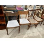 A PAIR OF EDWARDIAN BEDROOM CHAIRS AND THREE OTHER CHAIRS