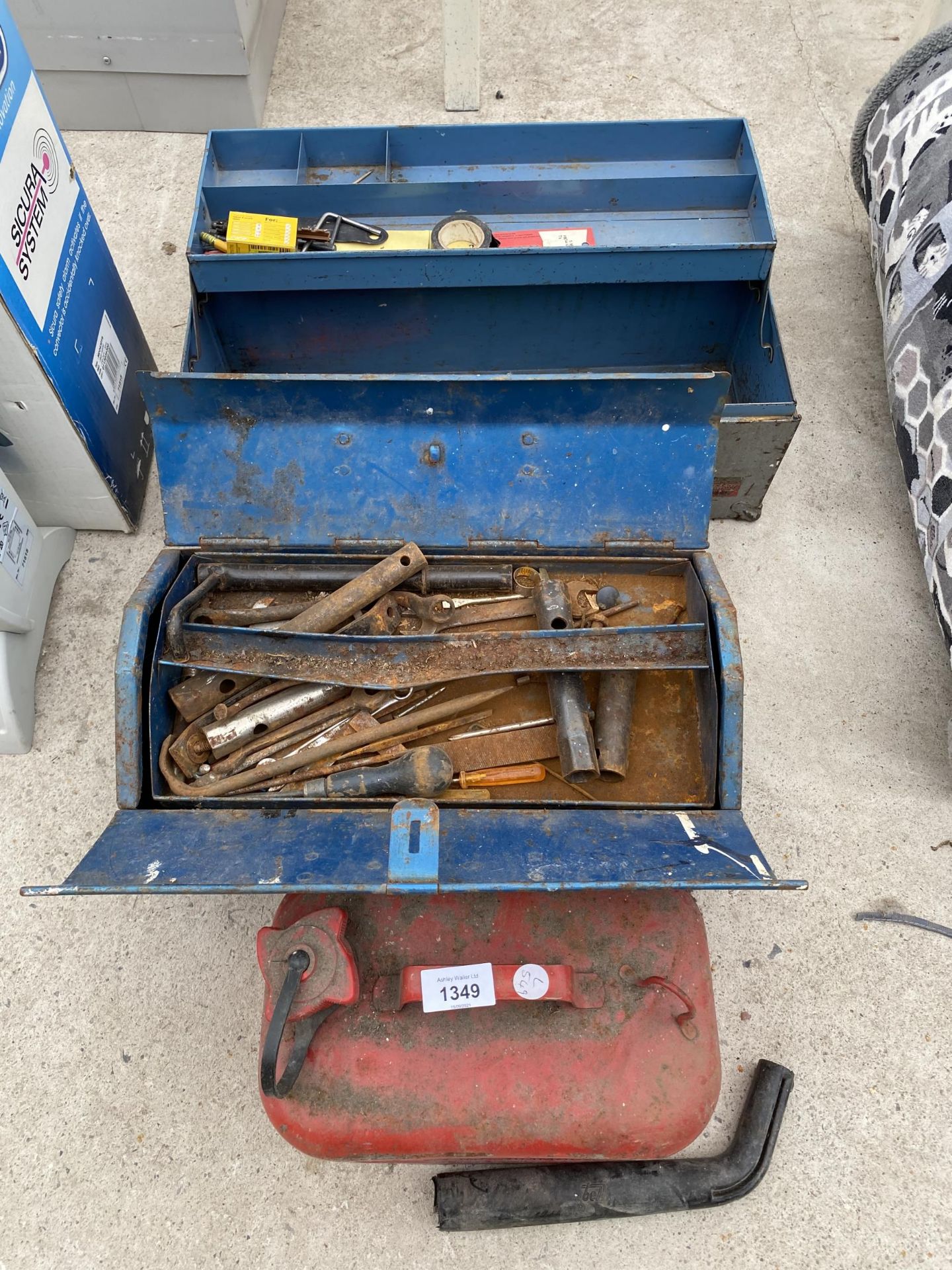 TWO METAL TOOL BOXES AND CONTENTS AND A METAL FUEL CAN