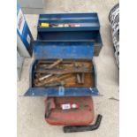 TWO METAL TOOL BOXES AND CONTENTS AND A METAL FUEL CAN