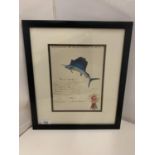 A FRAMED FISHING CERTIFICATE FROM 1968