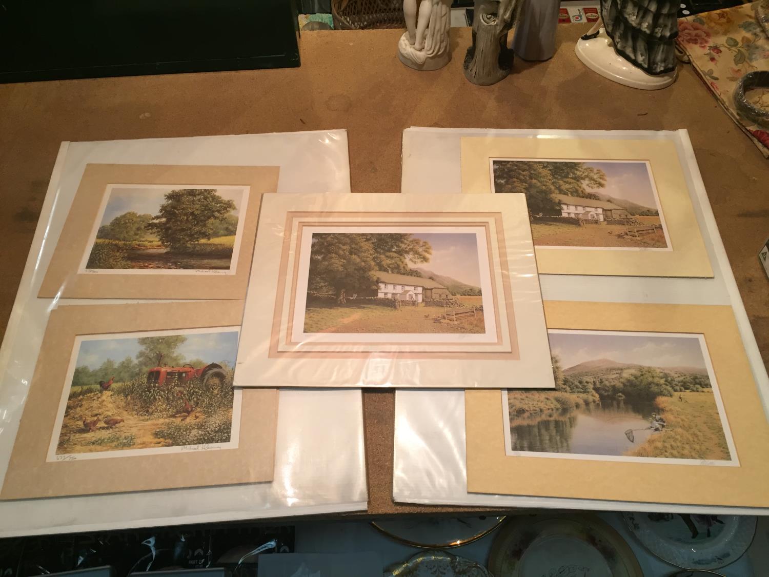THREE MOUNTED SIGNED PRINTS OF FARM SCENES IN A HARDBACK PROTECTIVE FOLDER