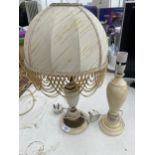 TWO TABLE LAMPS TO INCLUDE A BRASS AND ONYX STYLE WITH SHADE