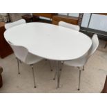 A WHITE OVULAR DINING TABLE BEARING LABEL 'MADE IN DENMARK, REPUBLIC OF FRITZ HANSEN DESIGN: PIET