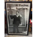 A LARGE BLACK FRAMED 'AL PACINO IS SCARFACE' PICTURE 98CM X 65CM