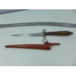 A NATIVE KNIFE, 17.5CM BLADE, LEATHER SCABBARD AND AN 83CM SWORD BLADE