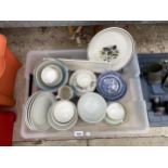 AN ASSORTMENT OF CERAMIC WARE TO INCLUDE BLUE AND WHITE PLATES AND BOWLS ETC