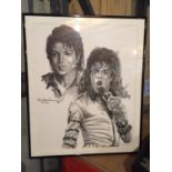 A FRAMED PRINT OF A PORTRAIT OF MICHAEL JACKSON