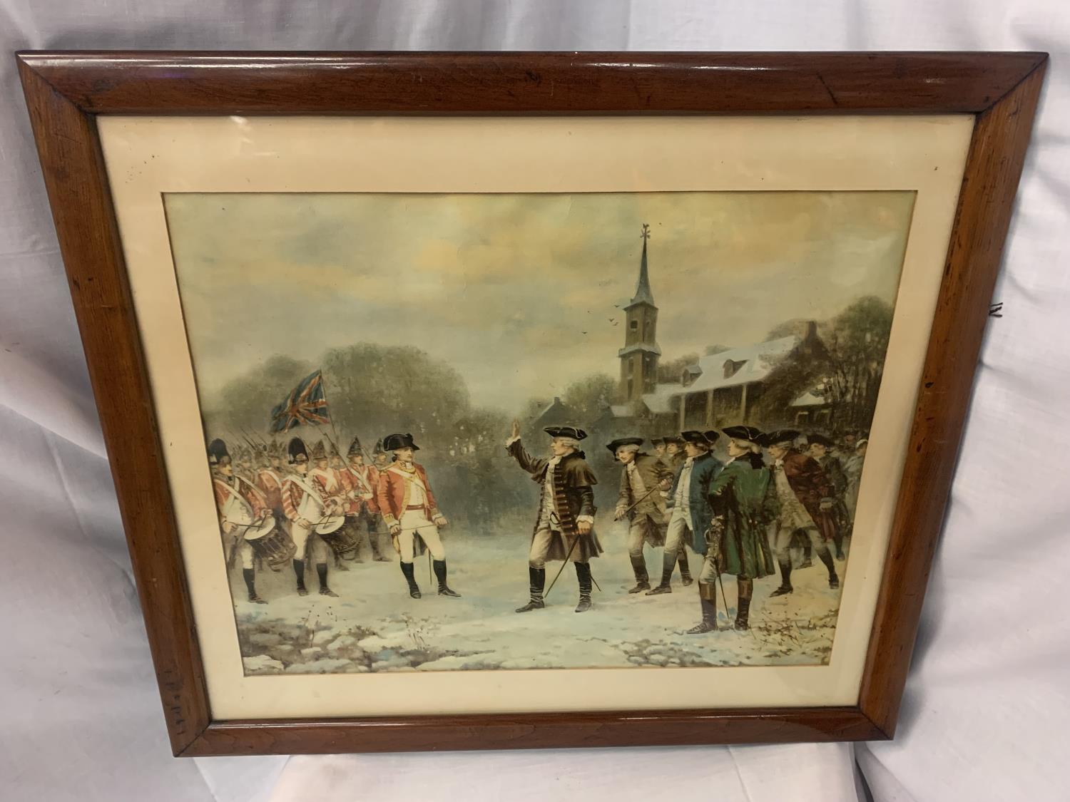 A FRAMED PICTURE OF THE RED COATS AND PATRIOTS AMERICAN REVOLUTIONARY WAR