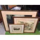 THREE FRAMED PICTURES TO INCLUDE A STATELY HOME, LAKE AND COUNTRY LANE SCENE