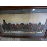 A LARGE COLOURED PRINT OF A CRIMEAN WAR SCENE OF BRITISH SOLDIERS, 39X77CM