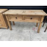 A MODERN PINE TWO DRAWER SIDE TABLE 50" WIDE