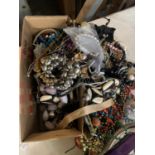 A BOX OF COSTUME JEWELLERY TO INCLUDE BANGLES AND BEADED NECKLACES