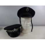 A WEST YORKSHIRE POLICE HAT, SIZE 57, AND A PRISON WARDERS HAT, SIZE 55 (2)