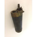 A METAL AND BRASS POWDER FLASK WITH STORAGE SECTION