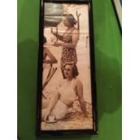 A LARGE BLACK FRAMED 1940'S STYLE PRINT OF LADIES HAVING TEA 114CM X 47CM