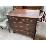 A GEORGE III OAK CHEST OF TWO SHORT AND THREE LONG GRADUATED DRAWERS ON BRACKET FEET, 40" WIDE