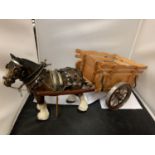 A LARGE MELBA HORSE AND WOODEN CART