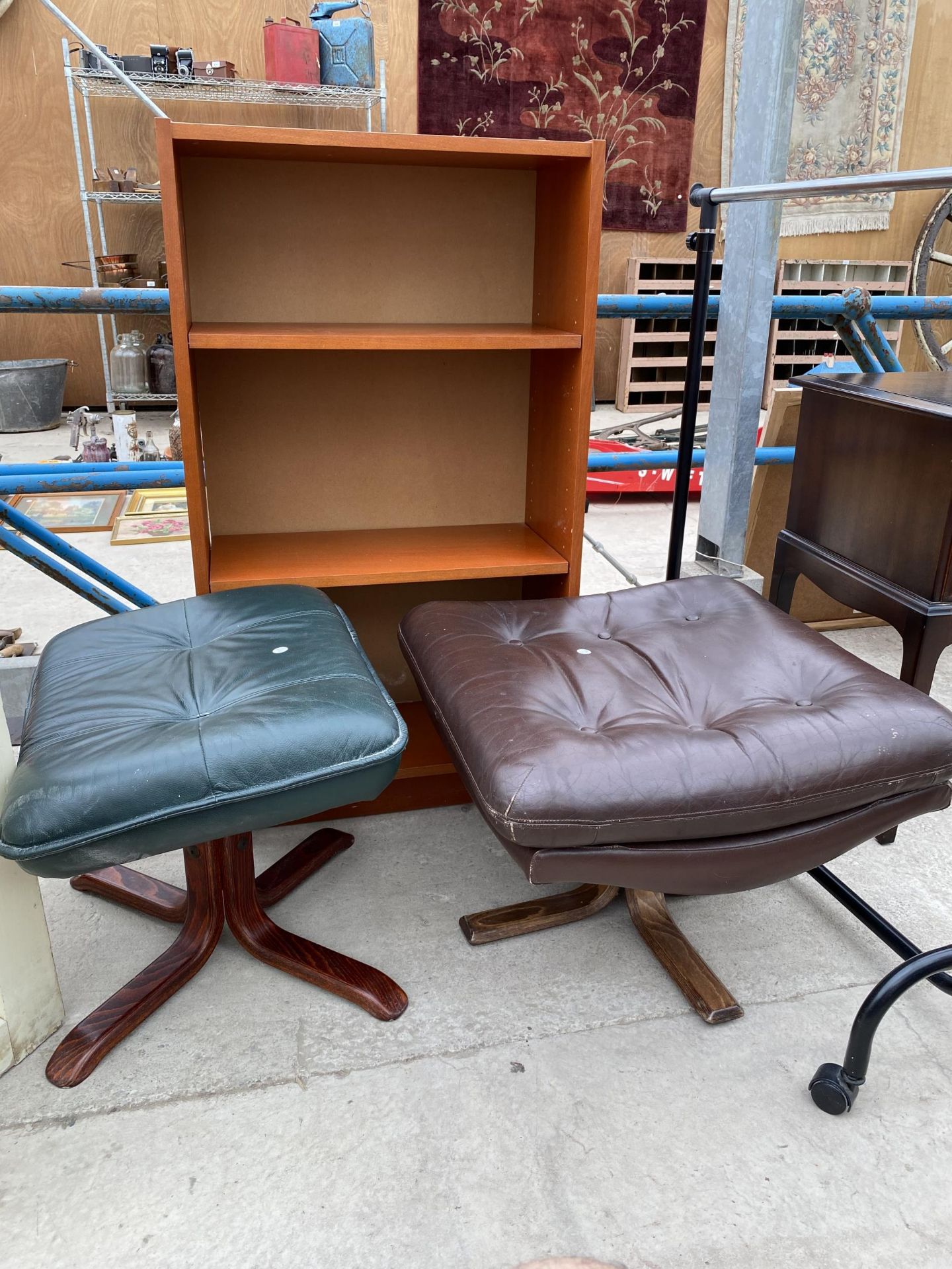 TWO MODERN STOOLS, AN OPEN BOOKCASE AND A CLOTHES RAIL - Image 2 of 4