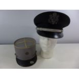 A U.S.A. CAPTAINS PEAKED CAP AND A FRENCH KEPE CAP (2)