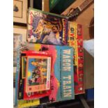VINTAGE GAMES, BOOKS AND JIGSAWS TO INCLUDE GIVE A SHOW PROJECTOR, WAGON TRAIN ETC