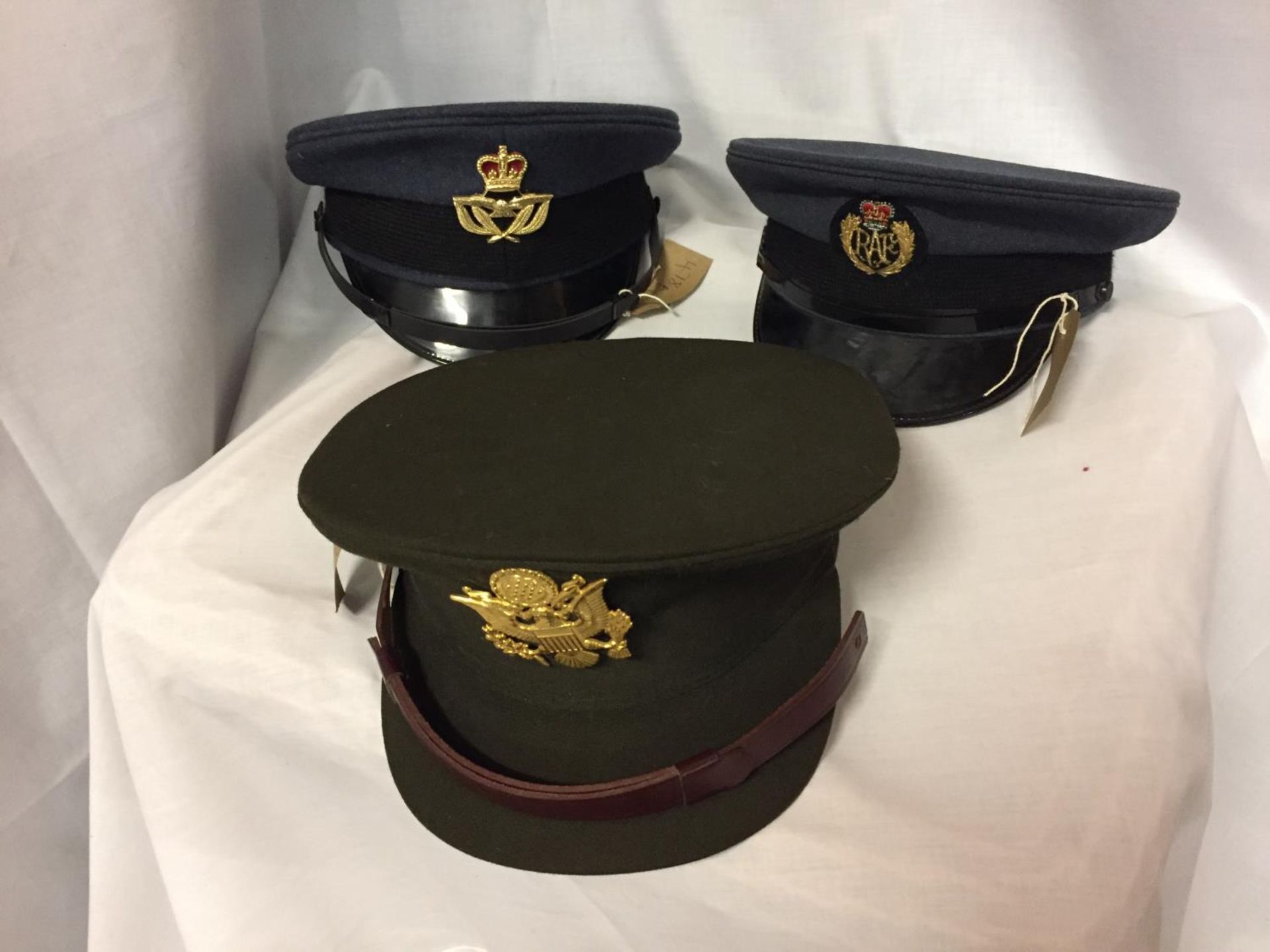 THREE PEAKED CAPS COMPRISING OF TWO RAF AND A USA