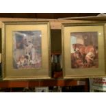TWO FRAMED PICTURES OF HORSE SCENES TO INCLUDE A BLACKSMITH