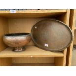 TWO ITEMS BY HUGH WALLACE OF ALTRINCHAM, CHESHIRE 1871-1943 COMPRISING OF A HANDMADE COPPER TRAY