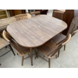 AN EXTENDING KITCHEN TABLE AND SIX CHAIRS